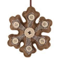 Χριστουγεννιάτικη Υφασμάτινη Χιονονιφάδα, Καφέ με Κουμπιά (13cm)